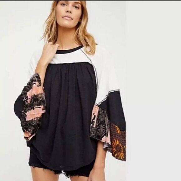 We The Free Free People Friday Fever Mixed Media Top - Picture 1 of 13